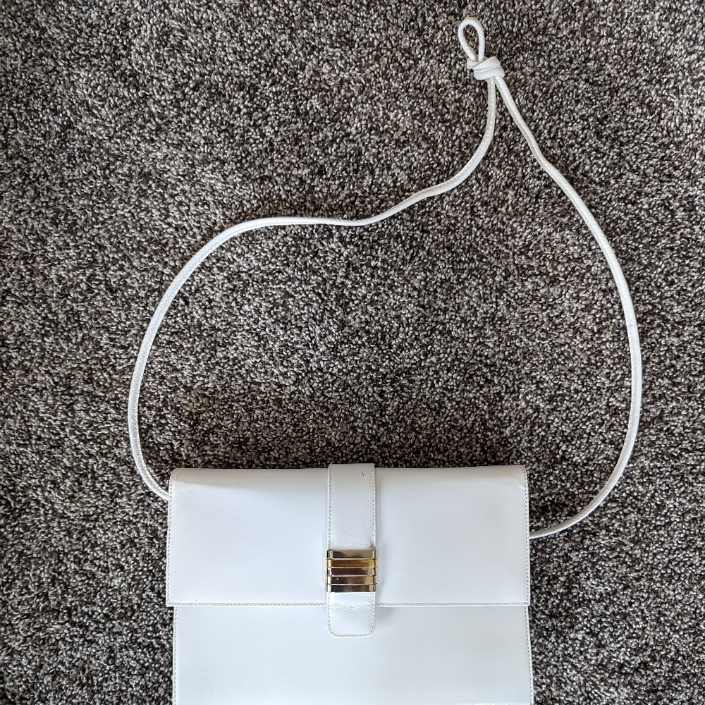 White leather crossbody Bruno Magli silver and gold accents